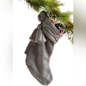 NWT! Gray Cable Knit Tassels Christmas Stocking by Hearth & Hand with Magnolia